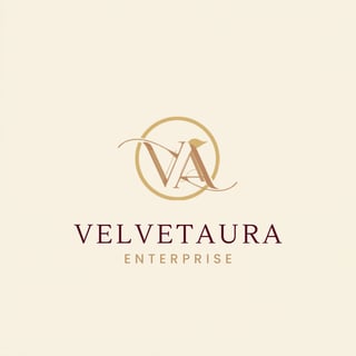 Velvetaura Enterprise logo featuring stylized VA monogram with circular design on cream background