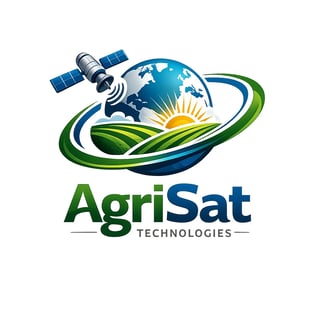 AgriSat Technologies logo featuring a satellite, Earth globe, sunrise, and green orbital rings symbolizing agricultural technology and satellite monitoring
